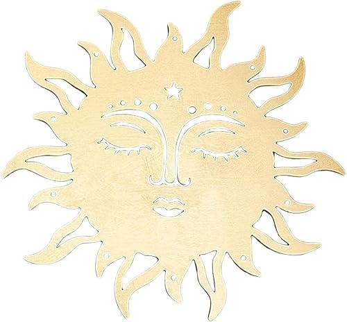 Miniatura 1 de Arte de pared de sol  Escultura plana de madera con cara de solluna  Escultura de pared de luna con gancho, escultura de universo hecha a mano para