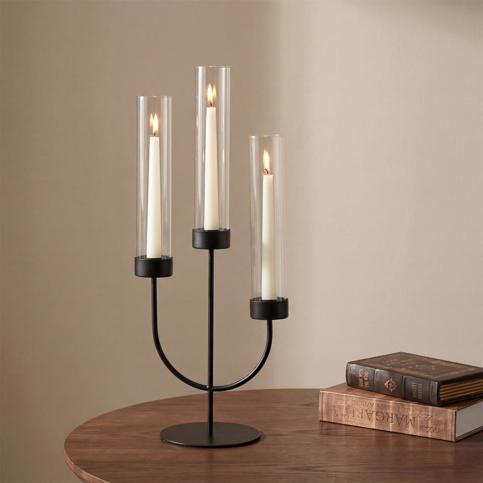 Nuptio 2 Pezzi Portacandele a Colonna in Metallo, Portacandele da Tavolo Nero Elettronico Senza Fiamma a LED, Centrotavola in Metallo Candeliere da Tavolo Decorazioni Natalizie da Caminetto