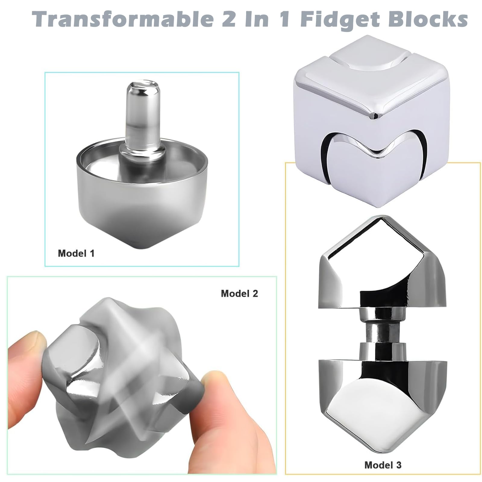 Fidget Toys for Adults, Stress Relief Toys Adults, Square Fidget Cube, Infinity Cube Fidget Toy, Portable Metal Fidget for Adults (Silvery) 1