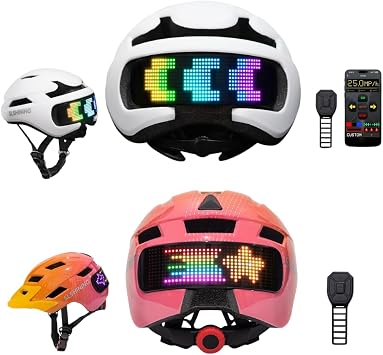 White Adult Bike Helmet & Orange Pink Kids Helmet with Signal Display