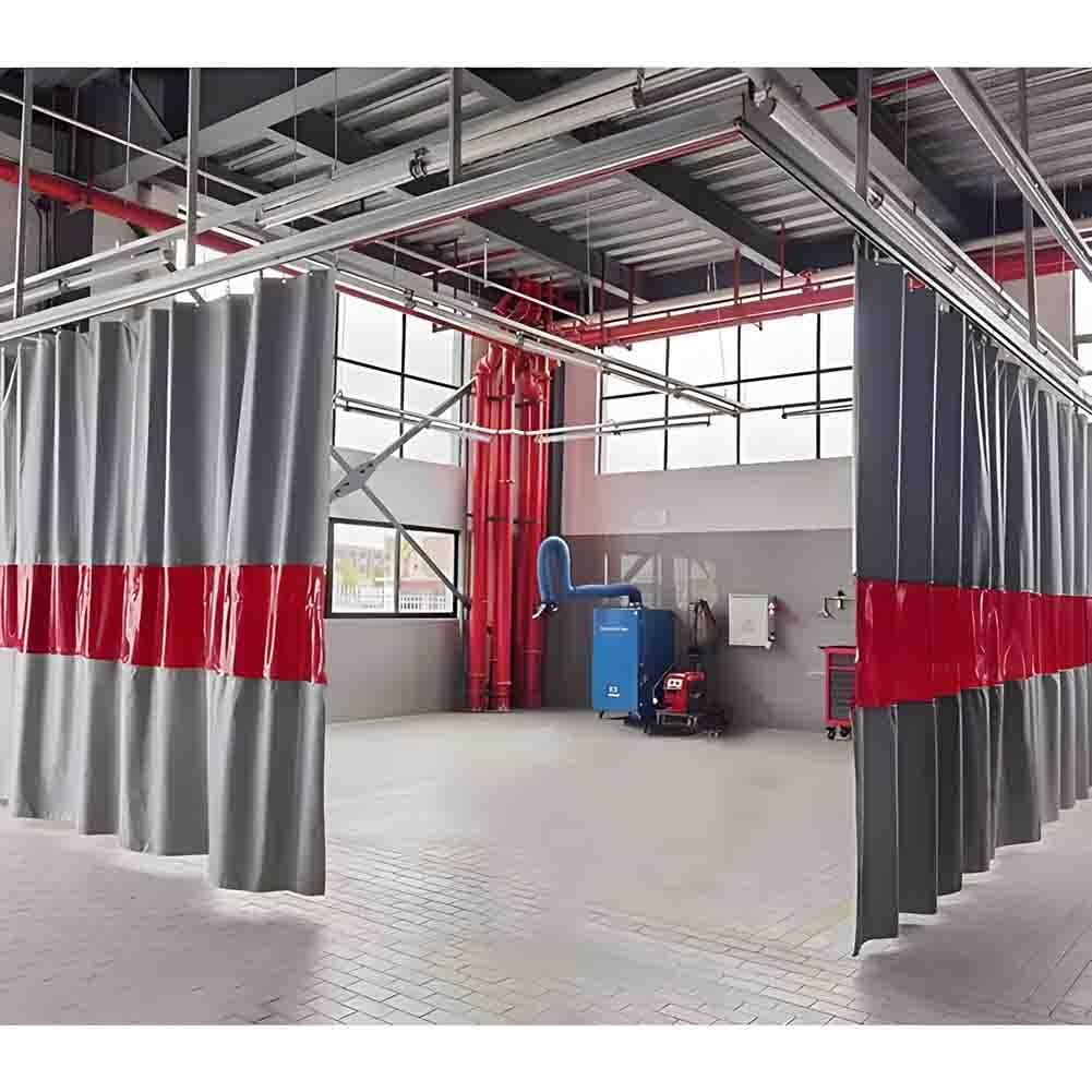 Cortinas industriales para soldar, ignífugas, con revestimiento de silicona, con ventana de visión transparente roja para almacén, taller, 1,9 x 2 m