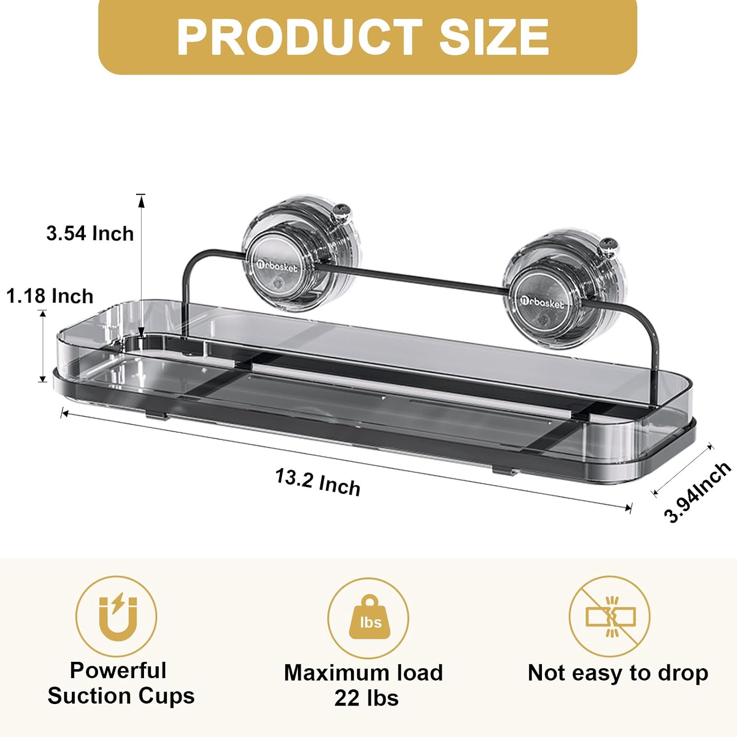 Suction Cup Shower Caddy, Wall Mounted No Drilling Bathroom Shower Organizers Storage Rack, Removable Shelves for Inside the Shower, Black image 4