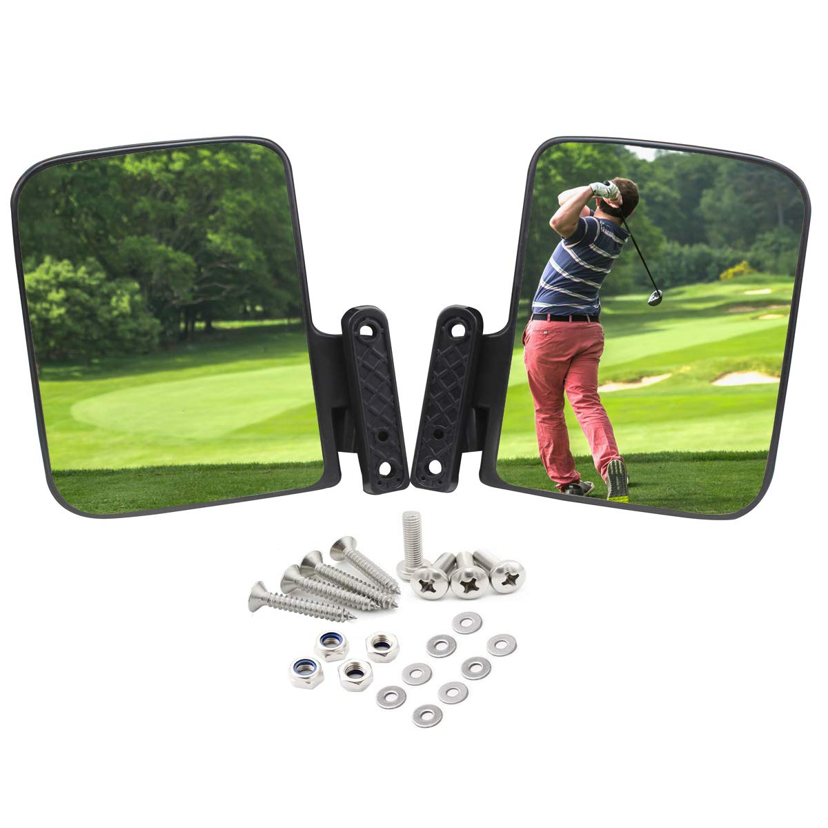 Golf Cart Side Mirrors， HKOO Golf Cart Folding Side View Mirrors for Club Car, EZGO, Yamaha, Star, Zone Carts