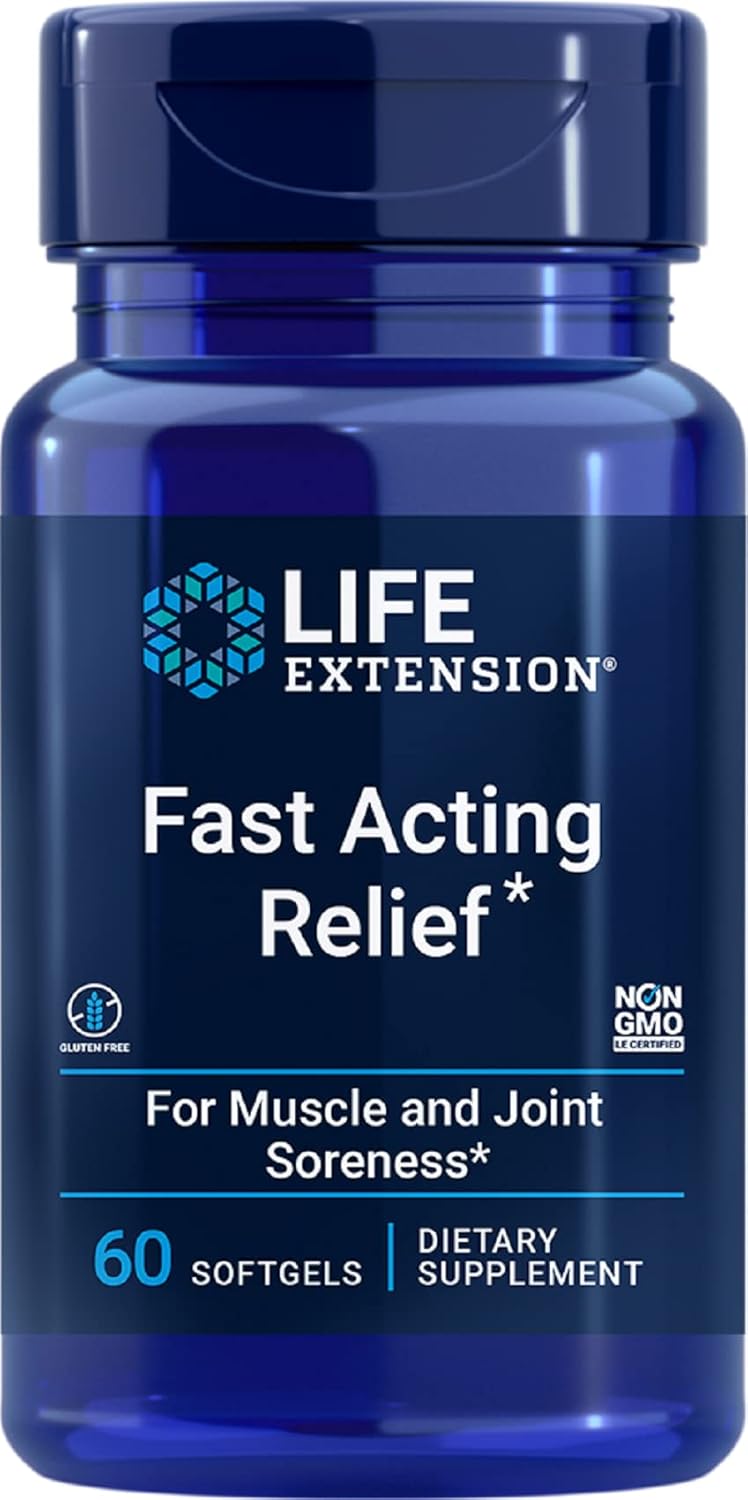 Life Extension Fast Acting Relief – Fast Comfort Relief, Joint, and Muscle Comfort - Contains Turmeric, Boswellia, Black Sesame, Gluten-Free, Non-GMO – 60 Softgels : Health & Household