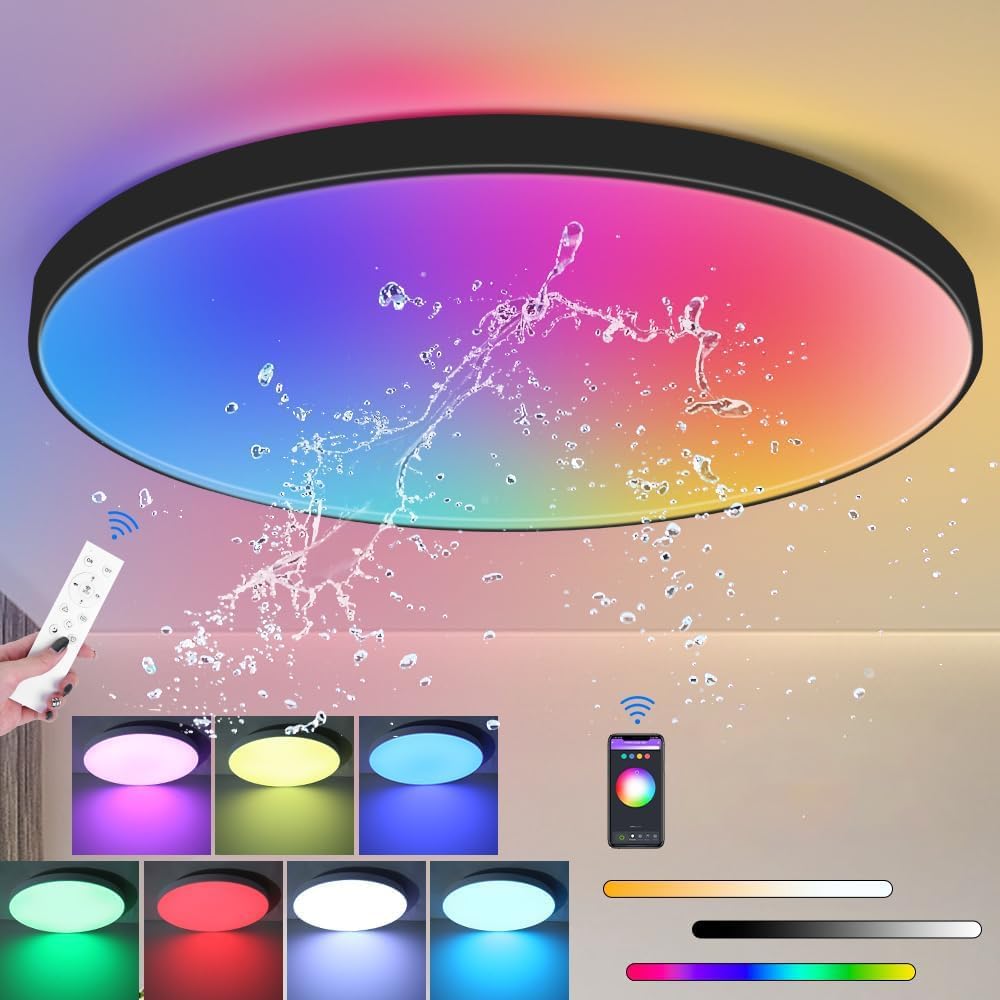 CANMEIJIA Dimmable RGB Ceiling Light,24W 1920LM IP44 Waterproof