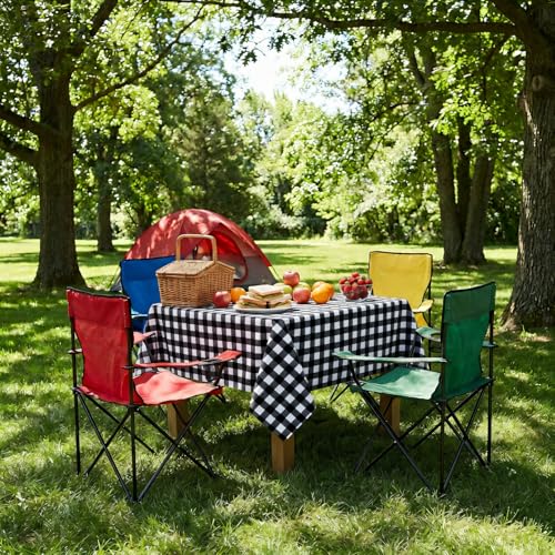 Image of sancua Checkered Vinyl Square Tablecloth - 54 x 54 Inch - 100% Waterproof Oil Proof Spill Proof PVC Table Cloth, Wipe Clean Table Cover for Dining Tables, Buffet Parties and Camping, Black and White