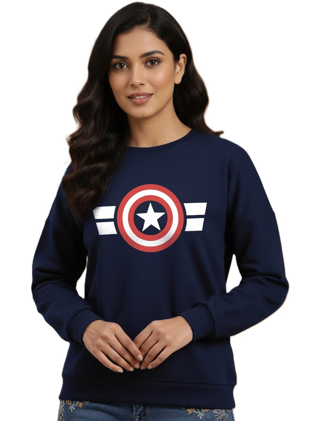 leotude Women's Full Sleeve Round Neck Loopknit Printed Sweatshirt for Women (Colour: Navy Blue)-picture-16