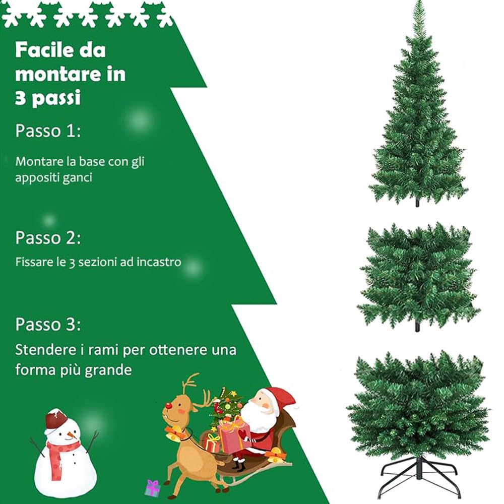 Paluplus Set Albero di Natale Artificiale EXTRA SLIM da 180 cm, con Borsone e Scatola Porta Palline Rossi, Abete in PVC con 479 Rami, Effetto Realistico -745F/516C