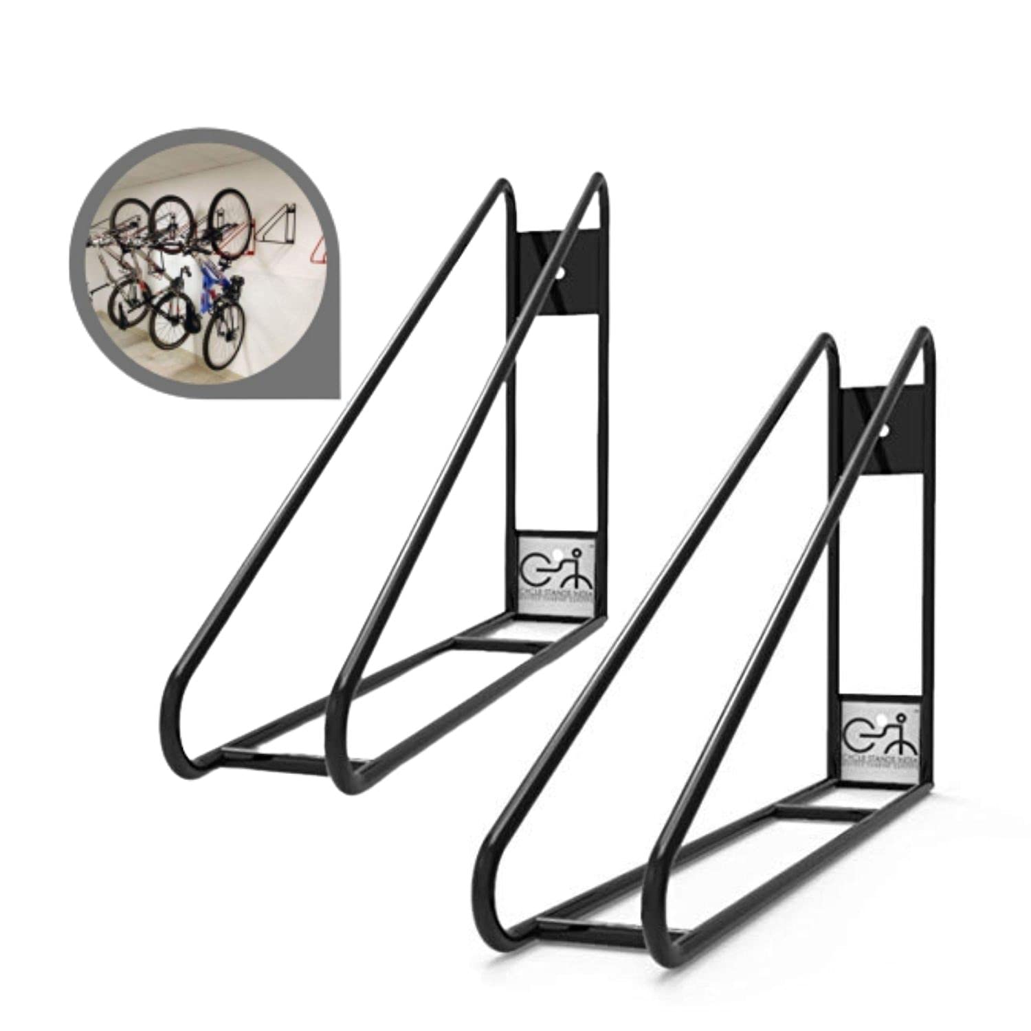 Wall Mount Bike Rack - Vertical Bicycle Hanger Storage System- Pack of 2, Space Saving Bicycle Parking Stand for Garage, Tight Spaces, Wall Mount Organizer (Black)