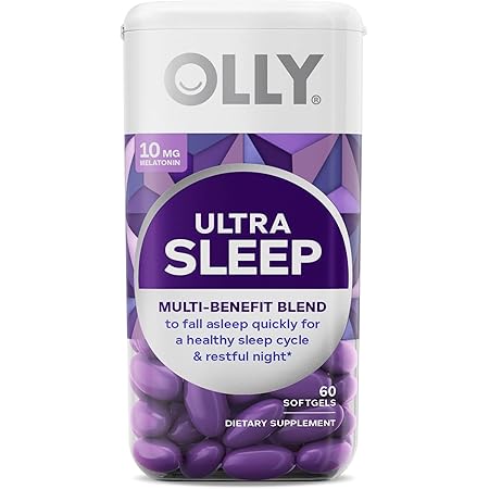 OLLY Ultra Strength Sleep Softgels, 10 mg Melatonin, Supports Deep Restful Sleep, Magnesium, L-Theanine, Chamomile, Lemon Balm, Nighttime Sleep Aid, Non Habit-Forming - 60 Count (Packaging May Vary)