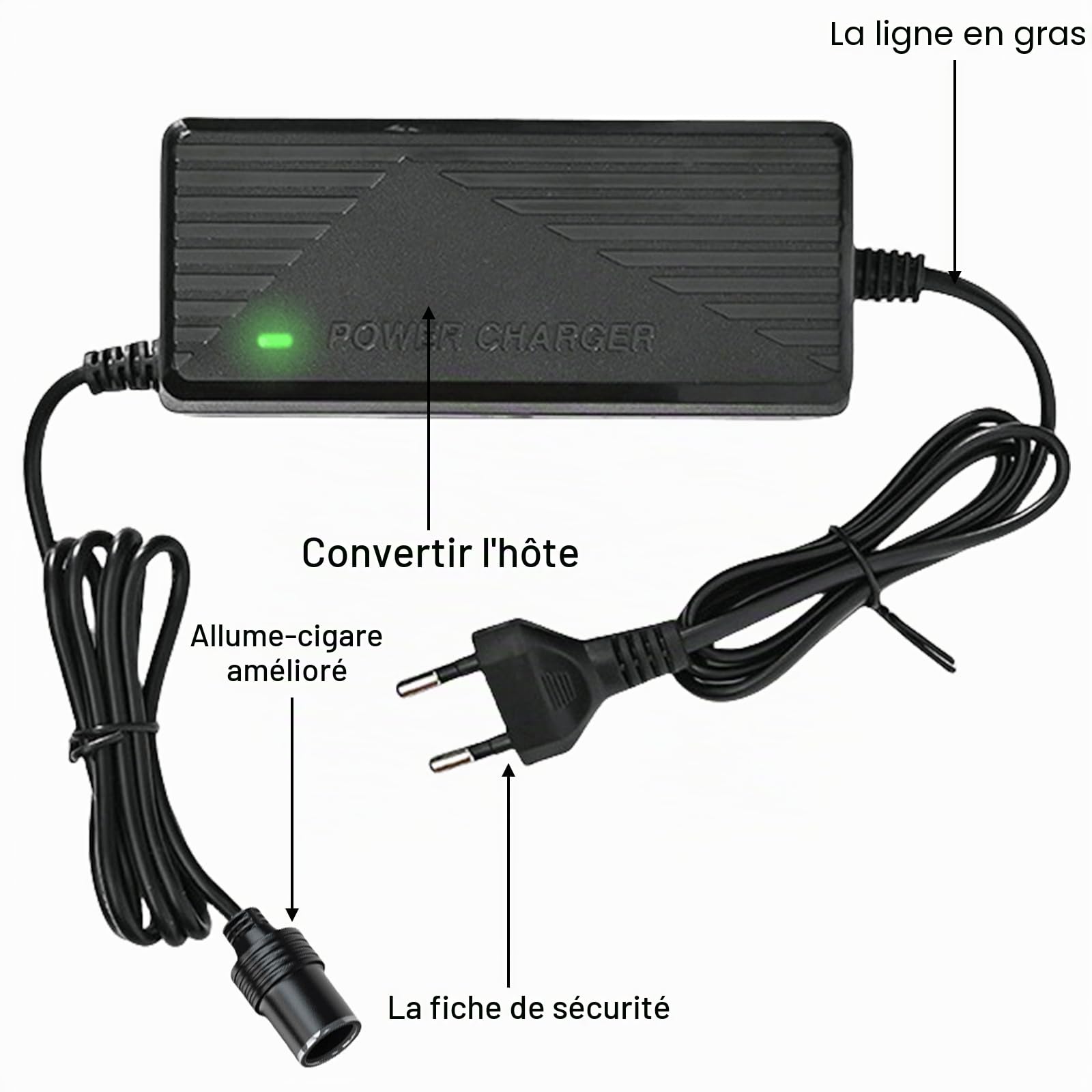 Convertisseur de tension 220 V vers 12 V, adaptateur allume-cigare, adaptateur secteur, adaptateur de glacière, redresseur d'alimentation pour compresseur, glacière, lampes LED et ventilateurs