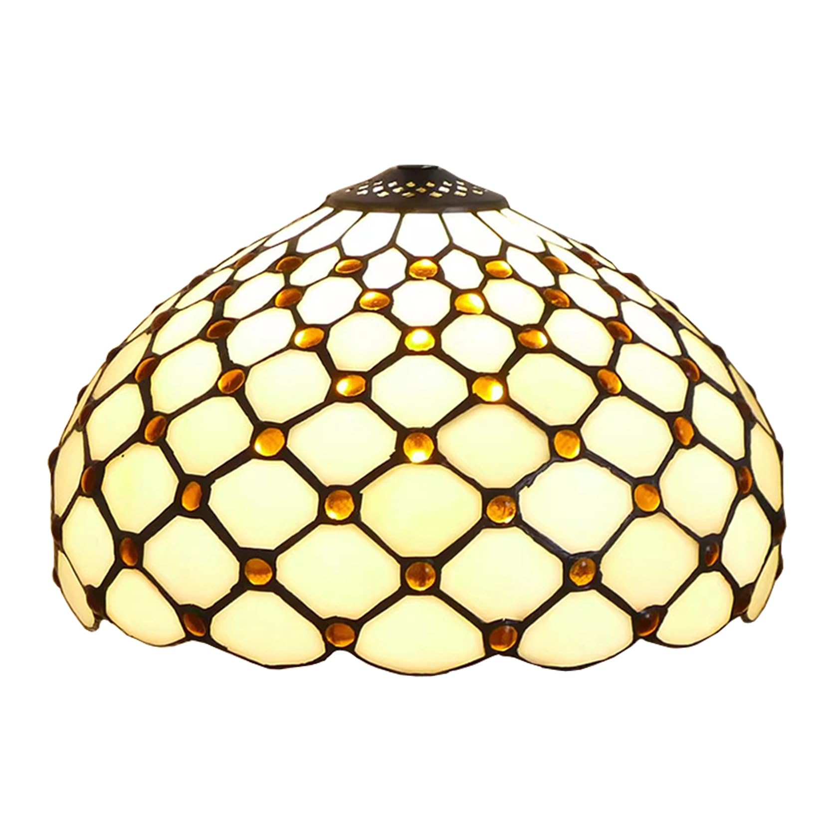SaryEdge Tiffany Lamp Shade Replacement 12X7 Inch Stained Glass Lampshades Crystal Pear Bead Lantern Shade Only with Cap for Table lamp Pendant Light Ceiling Fixture,Green，White，White