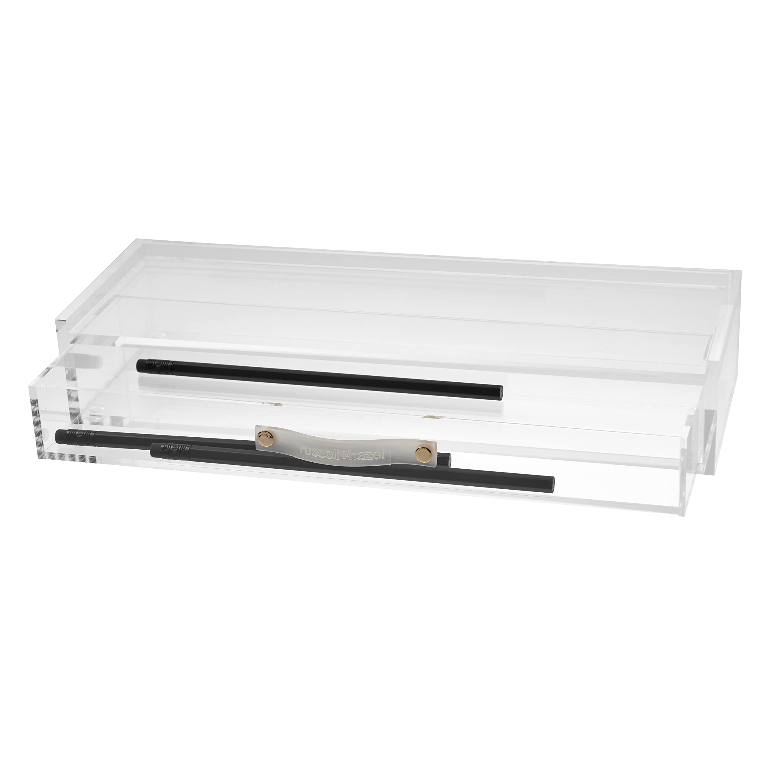 Russell+Hazel Organizer per cassetti in acrilico, forniture per ufficio, trasparente, con manico, 11,4 x 30,5 x 5,7 cm