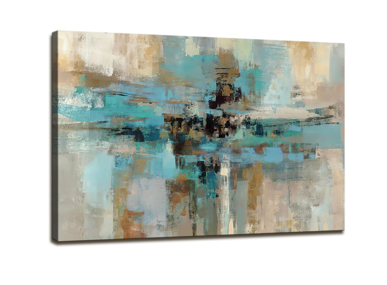 DZL Art A74781 Canvas Prints Abstract Wall Art Print Paintings Blue and Brown Stretched Canvas Wooden Framed for Living Room Bedroom and Office Home Decor Artwork