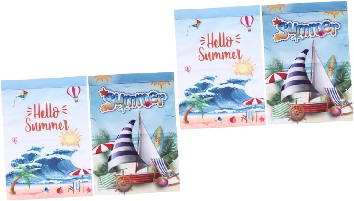 Supvox 2 Sätze Sommergartenbanner Cartoon-gartenflagge Hallo Sommerfahne Doppelseitige Gartenflagge Gartenbedarf Outdoor-gartenfahne Sommerhoffahne Pongee 2 Stück * 2