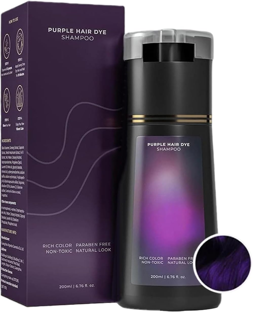Polar Hair Dye Shampoo, Hair Color Dye Shampoo, Hair Care Instant Dye, Natural Hair Color for Gray Hair Coverage, Suitable for Women & Men (Purple)