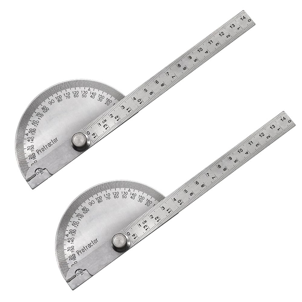 2PCS Stainless Steels 0-180 Degrees Protractor, Angle Finder Tool Protractor, 7.6-Inch Arm Woodworking Ruler, Durable Adjustable Measuring Tool