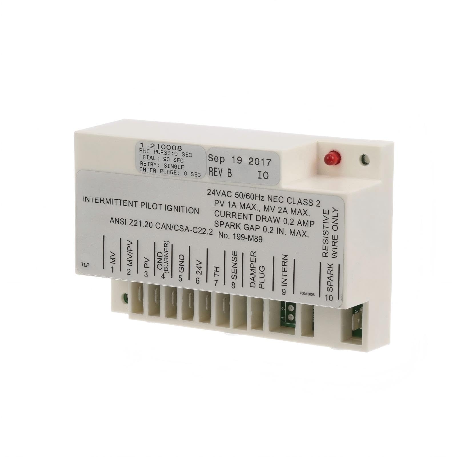 60152001 Ignition Control Module - for Pitco HVAC & Refrigeration Equipment Part Replaces 60152001-C 60152001-CL PT60152001- Ignition Spark Control W/ Pilot Light - 24V, 50/60HZ, 90 Second Lockout