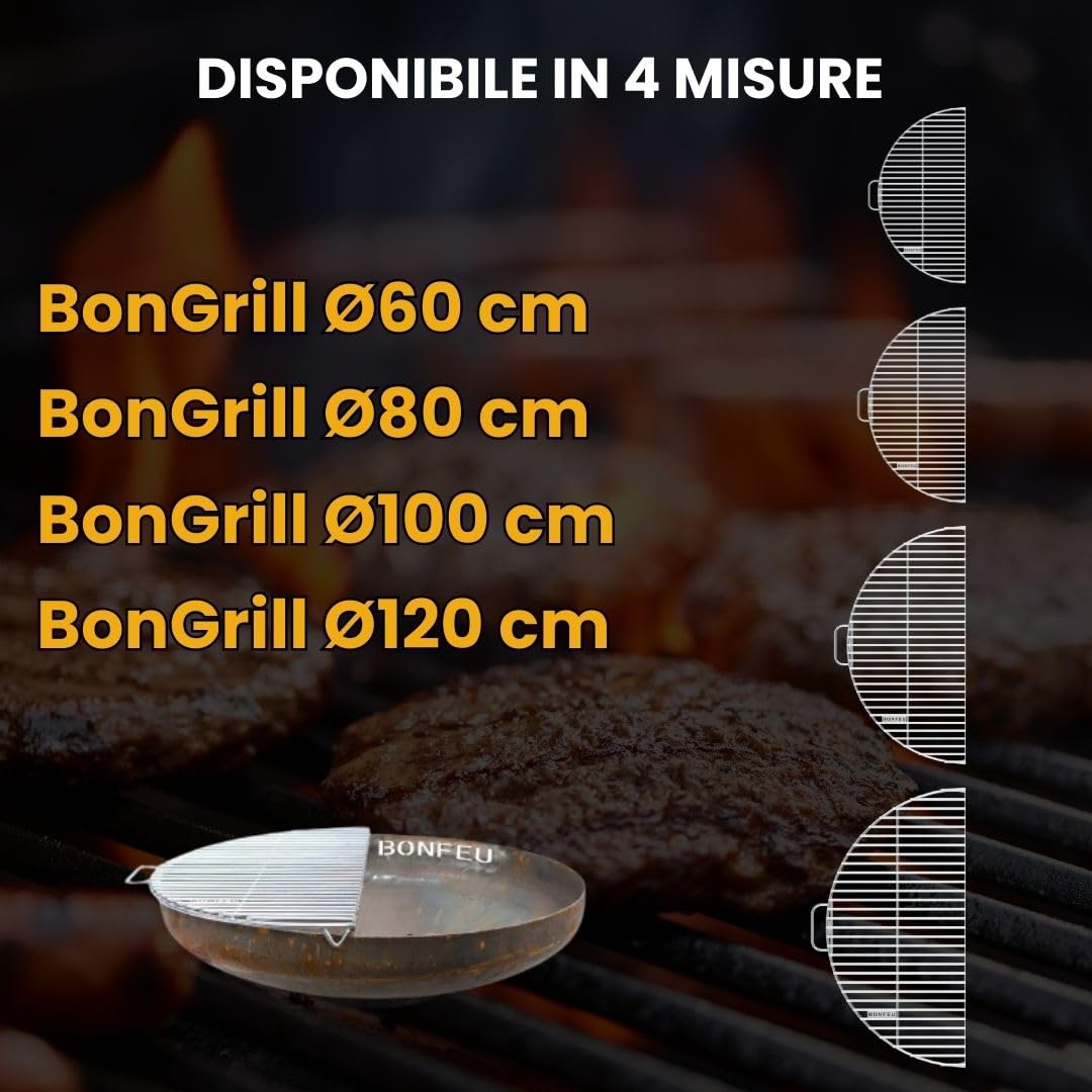 BonFeu BonGrill Griglia in Acciaio zincato - Piastra per griglia Plancha - Piastra per griglia a Gas, griglia Plancha a Gas, griglia Plancha - Tappetino per Ciotola da Fuoco - ½ Ø100cm