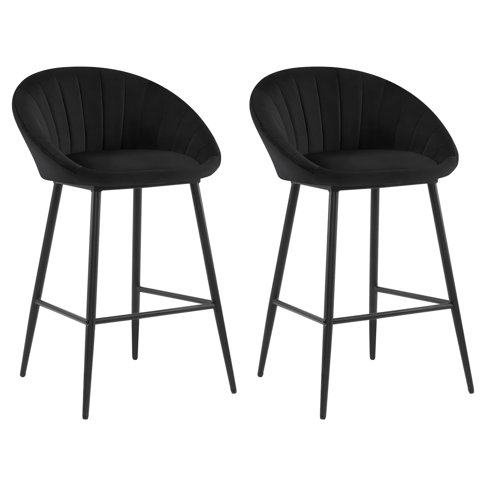 EUGAD Taburetes Cocina Juego de 2, Taburetes Bar con Respaldo y Reposapiés, Taburetes de Terciopelo con Patas de Metal, Ideal para Comedor, Cafeteria, Barra Isla, Cocina, Negro, 1078BY-2