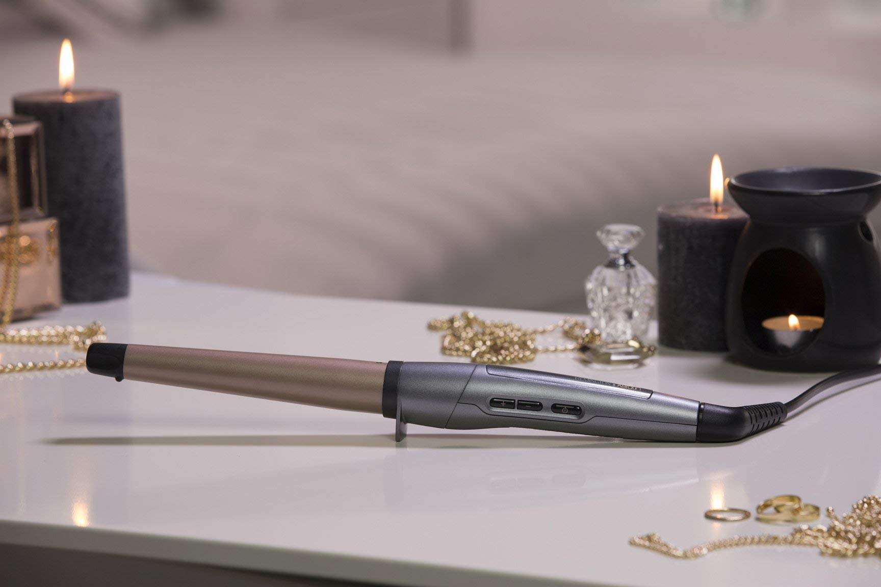 Remington Rizador de Pelo Keratin Protect, Queratina y Aceite Almendras, Ondulador de Pelo con Barril de 19-28 mm, Cerámica, 5 Temperaturas hasta 210°C, Digital, CI83V6, Negro, Rose Gold