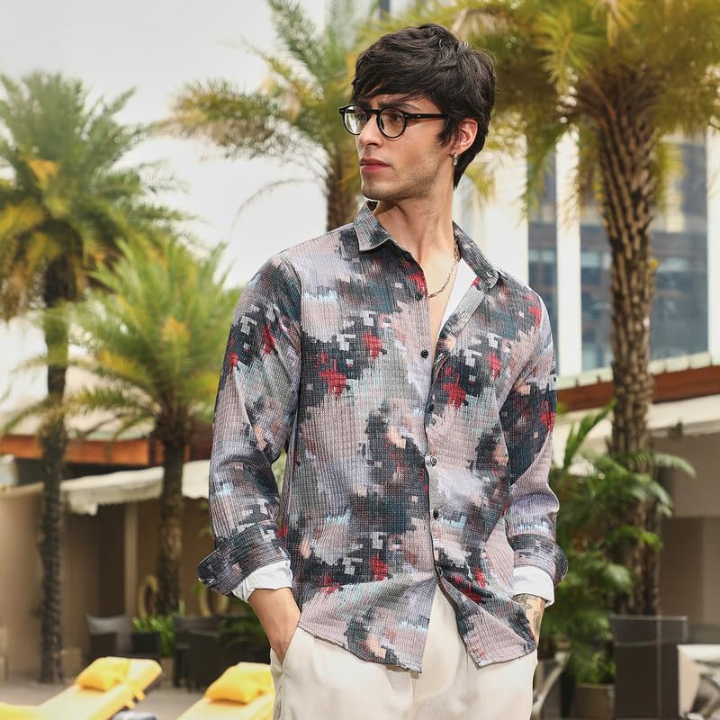 Image of CAHOOT Men's Bisque Shirt Casual Wear | Spread Collar | Long Sleeve | Button Closure | Shirt Crafted with Comfort Fit for Everyday Wear