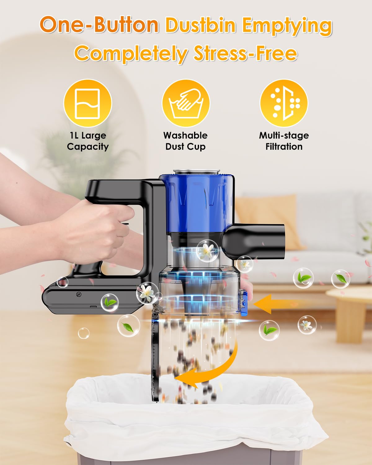 Aspirapolvere Senza Fili, Aspirapolvere con Ricaricabile, 500W/50KPA, 3 Modalità, 2 Filtro, Anti-groviglio, Display LED, Scopa Elettrica Senza Fili con Spazzole Multiple, Peli Animali, Pavimento