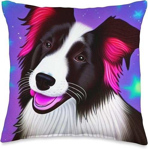 Black and White Border Collie Pop Art Almohada de 16 x 16 pulgadas, multicolor