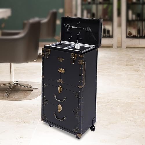 Miniatura 2 de CNCEST Equipaje para salón de belleza, estuche de tren de maquillaje con cerradura, organizador de herramientas de peluquería de belleza para spa,