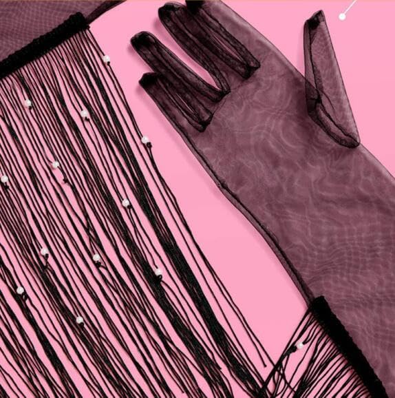 Tassel Beads Glove for Women Long Mesh Sheer Opera Fringe Glove Evening Party Stretchy 1920s Bridal Mitten for Costume Party Wedding Halloween - Image 5