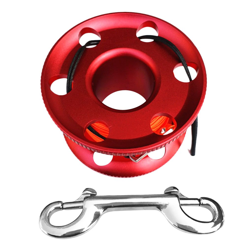 Sharplace 50m Bobine de Doigt de Plongée sous-Marine Plongée en Apnée Finger Spool Reel en Alliage Aluminium/Acier Inoxydable - Rouge, 50 m