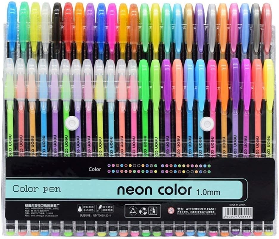 Amitasha 48 Pcs Neon Color Gel Pen Set for Coloring, Kids Sketching, Painting, and Drawing, Multicolor - Vibrant, Smooth-Flowing Pens for Creative Fun!