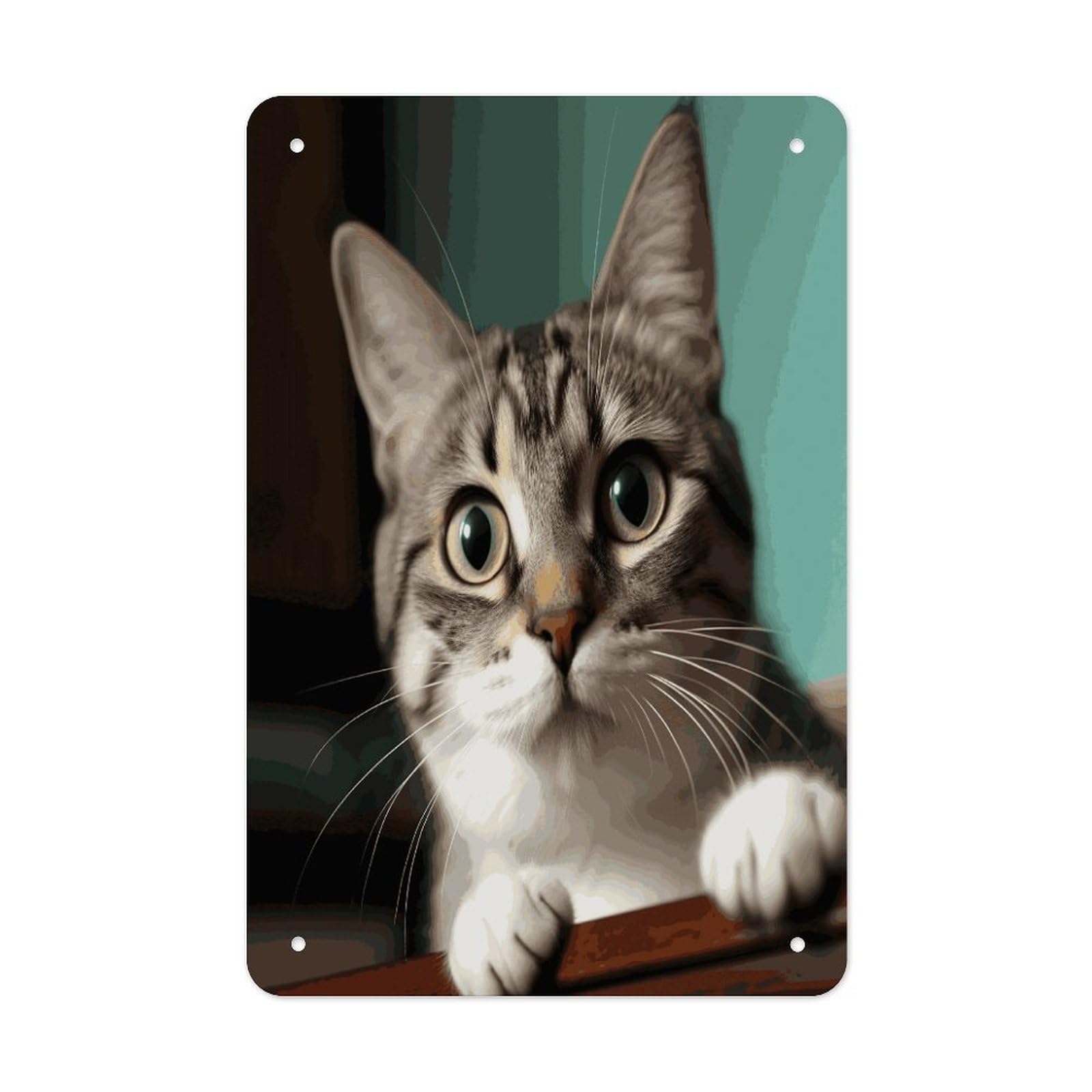 Btcowzrv Style A Curious Cat Metal Tin Sign Wall Decor Hanging Plaque