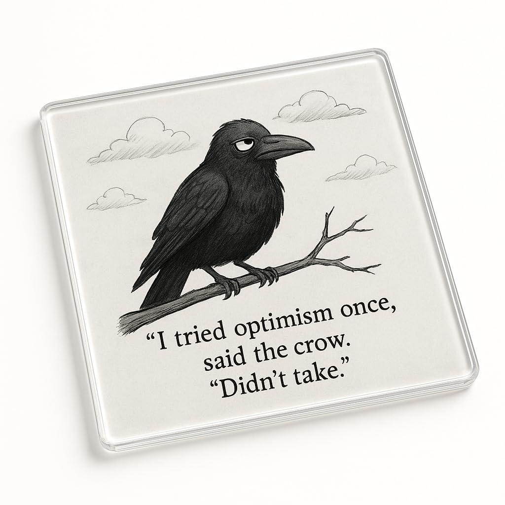 The Plum Penguin Crows And Clouds Unique Acrylic Coaster Gift - Thoughtful Crow And Clouds Illustration Whimsical Home Decor Present