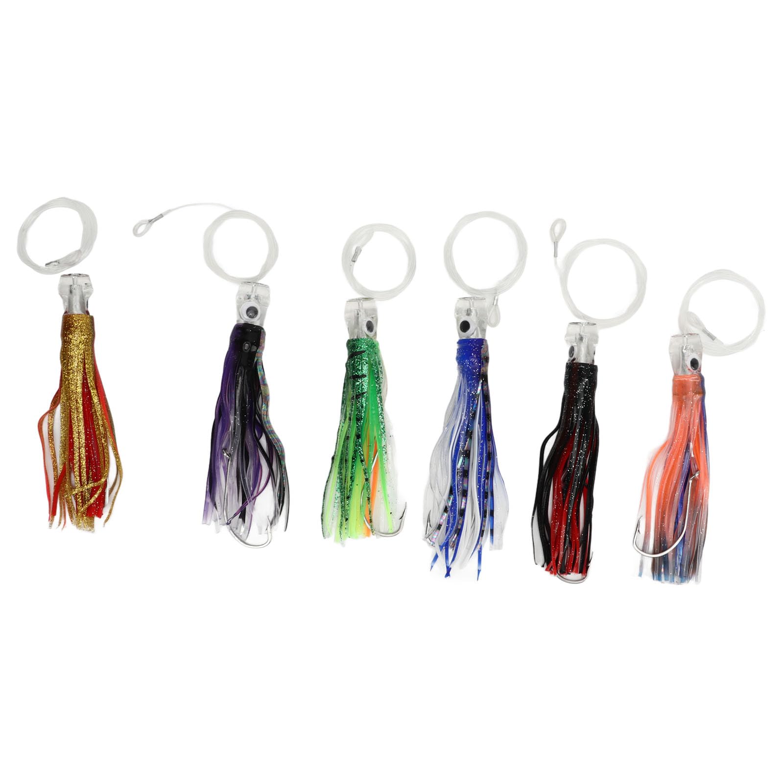 Lot de 6 leurres de pêche à la traîne en PVC Souple pour Eau salée avec Crochets en Acier Inoxydable pour Thon, Marlin, voilier, pêcheur Wahoo, Jupes de Poulpe de 6,3