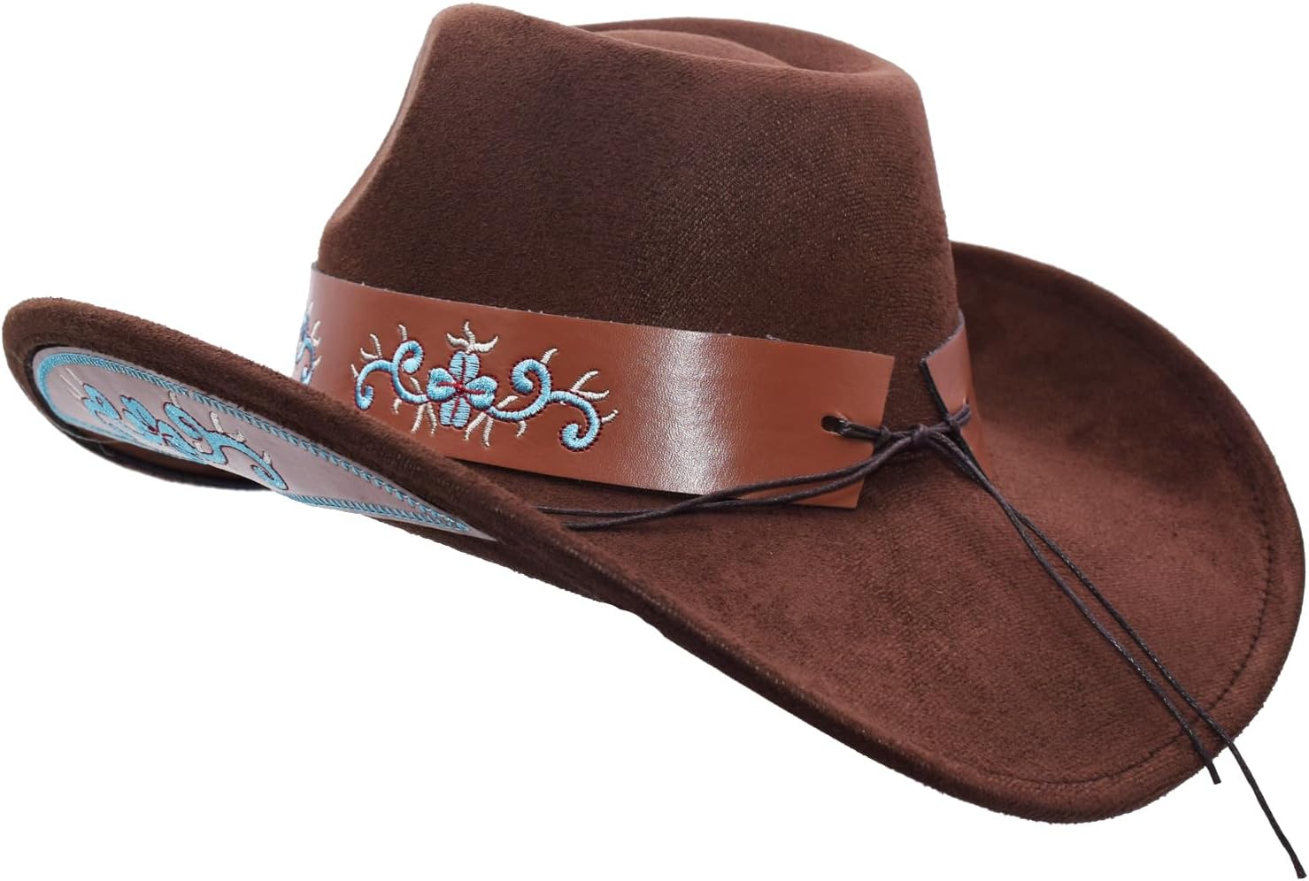 Western Cowboy Hat for Women & Men Leather Cowgirl Hat Wide Brim with Belt Buckle - Image 5