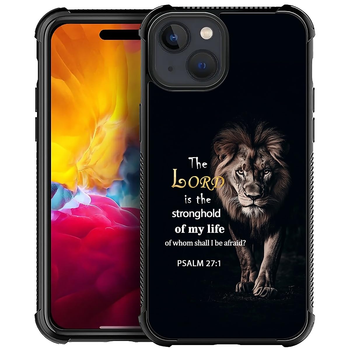 ilikediy Case for iPhone 15 W Psalm Scripture Lion Pattern Design Case for Women Girls Men Soft TPU Bumper Hard PC Back Anti-Fall Shockproof