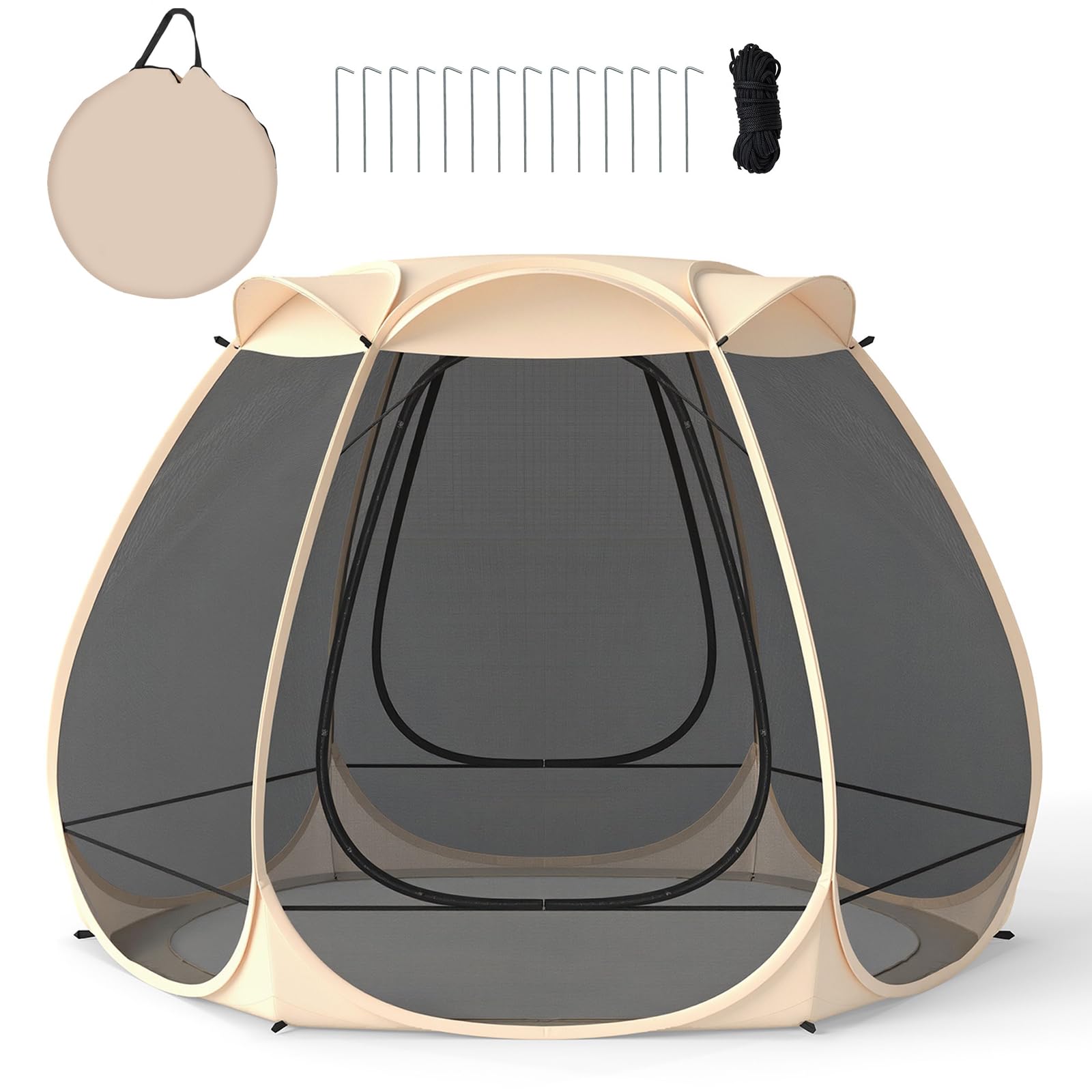 TANGZON Pop Up Screen House, 4-6 Person Mesh Camping Shelter with Carry Bag, Portable Outdoor Sun Shelter for Garden, Fishing, Camping and Picnics, 310 x 270 x 210 cm