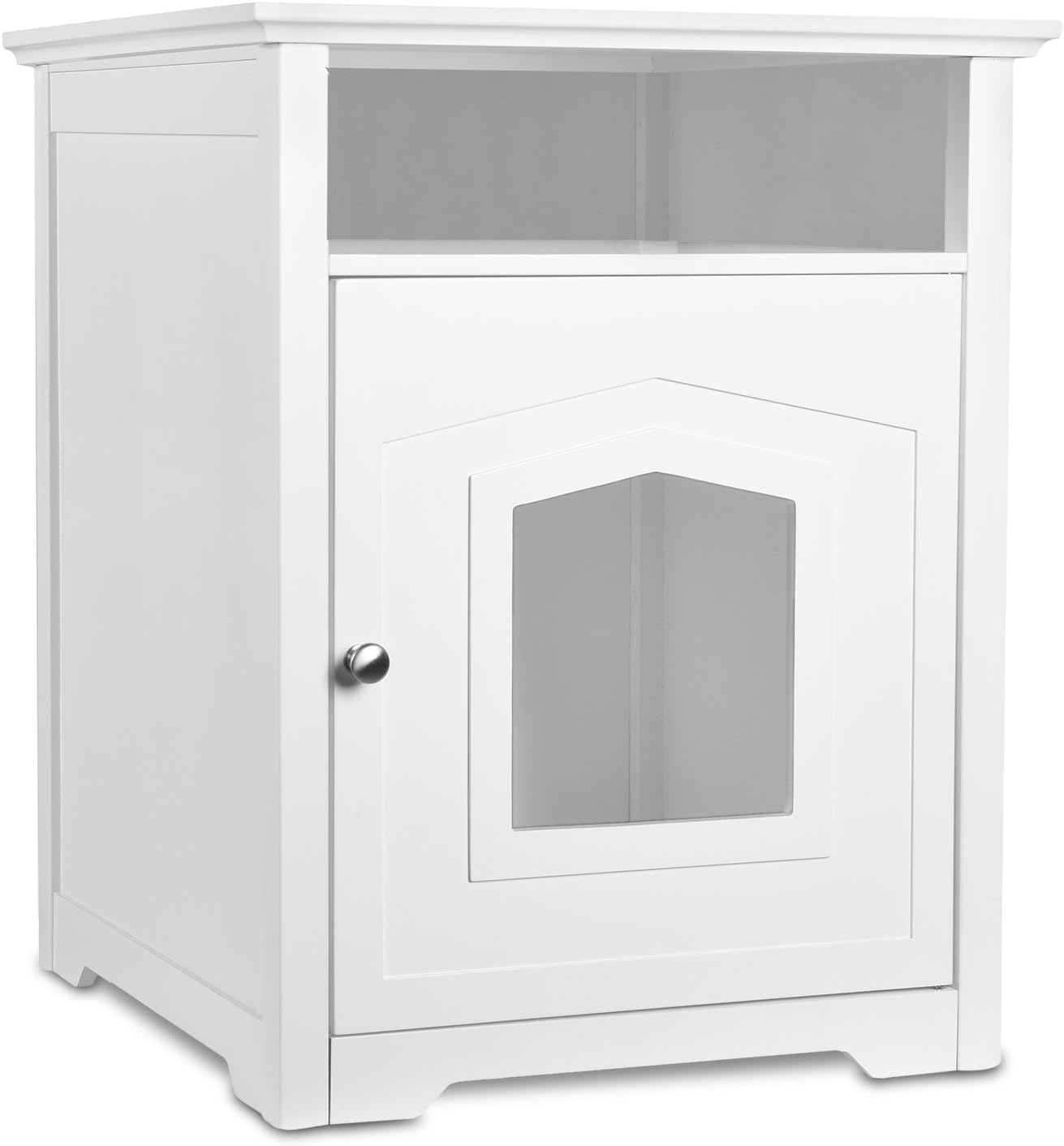 Arf Pets Designer Enclosed Cat Litter Box Furniture House with Table, Cat Washroom Hidden House Enclosure, White