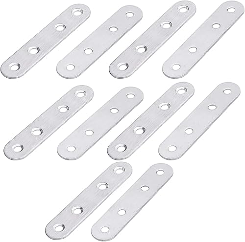 Miniatura 1 de MroMax 10 soportes rectos de acero inoxidable 201 de 3.15 x 0.67 pulgadas, soportes rectos planos de metal cepillado, placa de conexión fija para