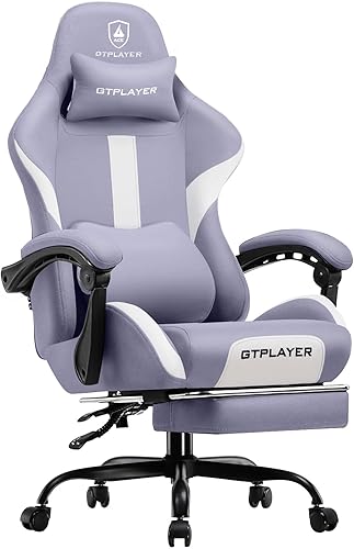 Miniatura 13 de GTPLAYER Silla de juegos con reposapiés y cojín de resorte de bolsillo, tela transpirable para escritorio de oficina en casa, silla ergonómica