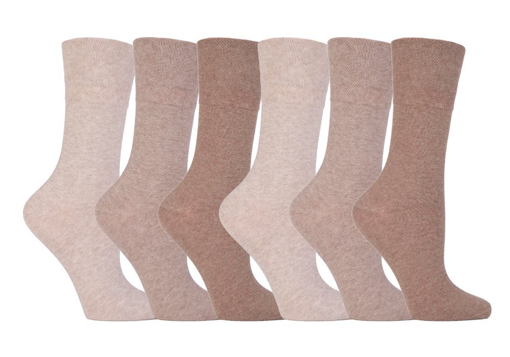 Gentle Grip Women's Beige - 6 Pairs Of Diabetic Socks Without Elastic Rubber Prints, 37-42 Eu, Einheitsgröße Große Größen