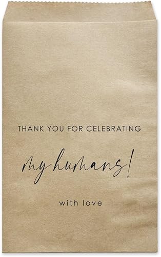 MAGJUCHE Bolsas de regalo para perros, paquete de 50 bolsas de papel kraft con texto en inglés "Thank You For Celebrating My Humans" para mascotas
