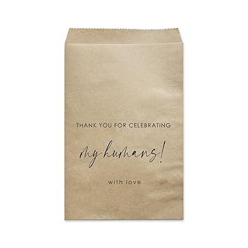 MAGJUCHE Dog Treat Favor Bags, 50-Pack Kraft Thank You For Celebrating My Humans Pet Wedding Cookie Bags