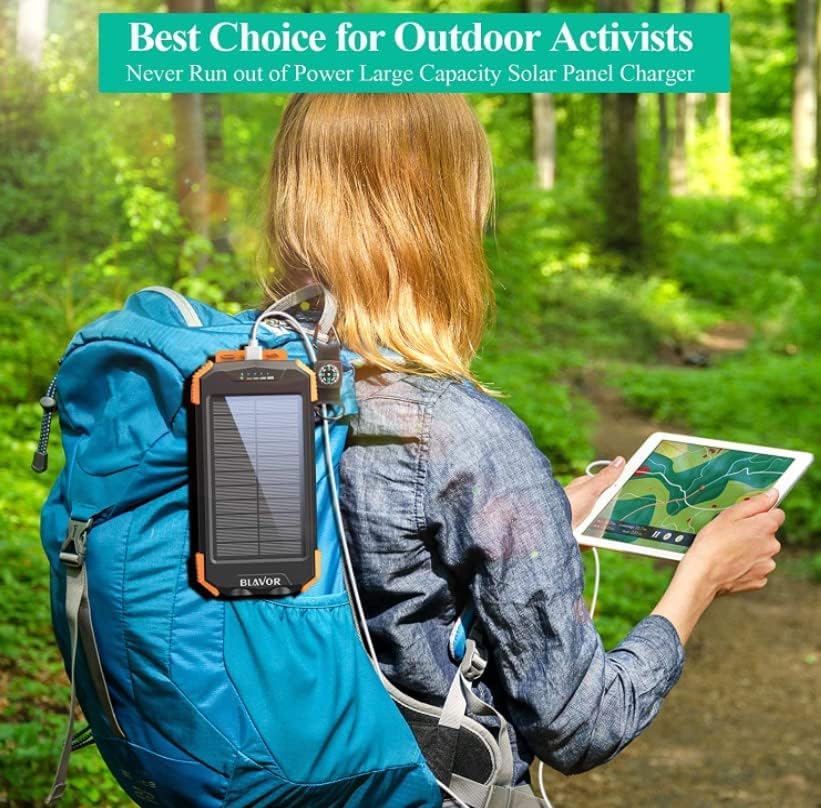 Miniatura 2 de Banco de energía de 20000 mAh, cambiador solar portátil, luz brillante para senderismo, camping, con dos puertos USB estándar de 1.0A y 2.1A,