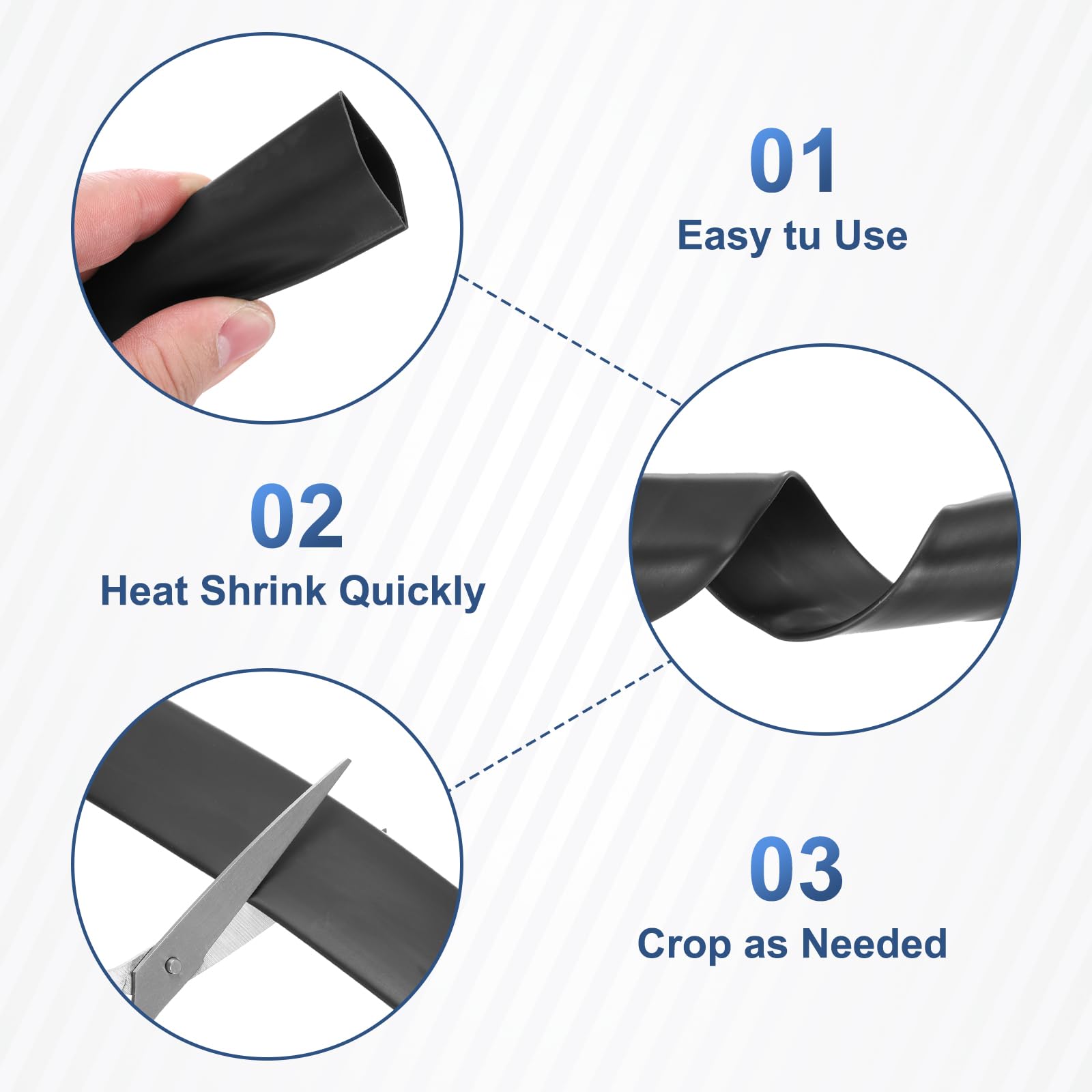 sourcing map Tubo termorestringente impermeabile da 50 mm, 3:1 a doppia parete adesiva marina foderato industriale termorestringente tubo di cablaggio 6,1 m 2 pollici, nero-6 m