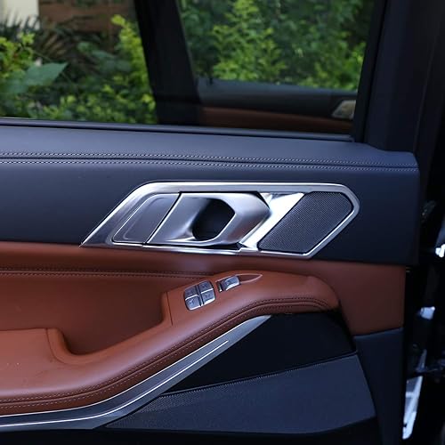 Miniatura 9 de CHEYA Cubierta de marco de plástico ABS para puerta interior de automóvil, accesorios de 4 piezas para BMW X5 G05 2019 (fibra de carbono, sin botón