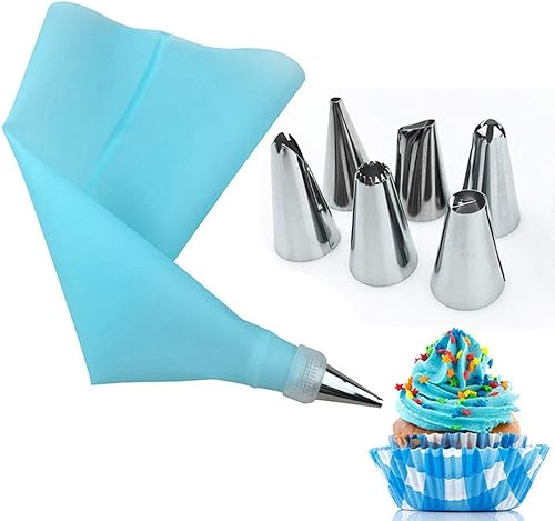 AKOAK 8 unidsset de boquillas de montaje de acero inoxidable y bolsas de montaje de silicona EVA, reutilizable cocina DIY pastelería+6 boquillas