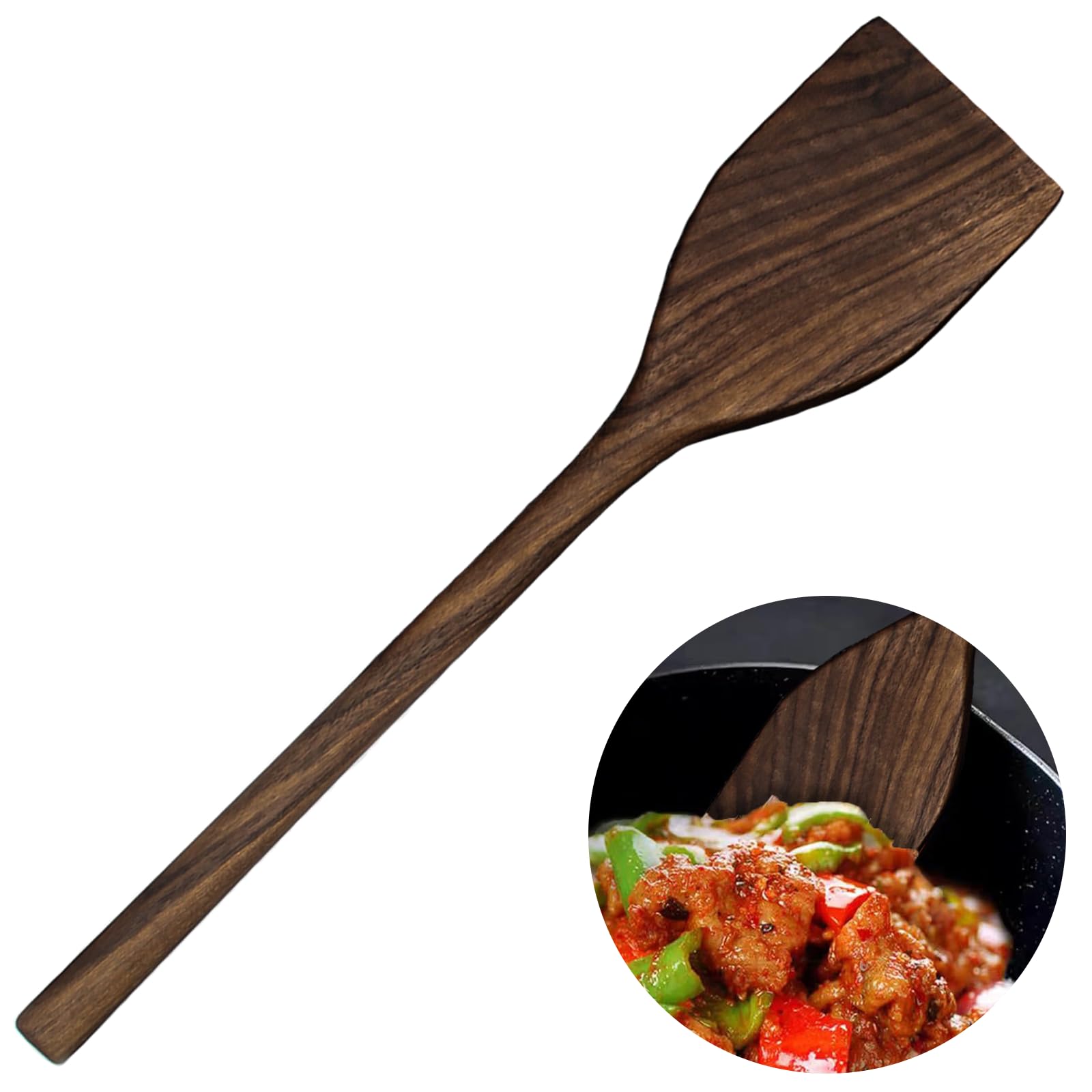 Cuchara ranurada de Madera de Nogal de 13，5"， Cuchara ranurada de Madera para cocinar， Cuchara de Madera con Agujeros para escurrir， Cuchara para Servir de，Spatula