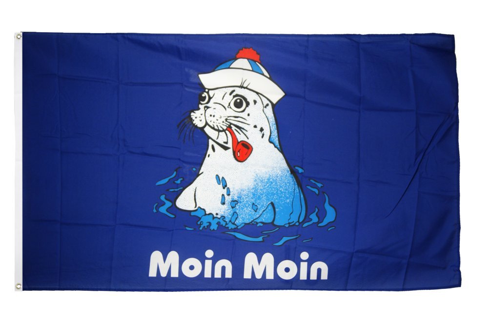 Langwimpel 'Moin Moin' Mit Seehund & Pfeife – Fahne 30x150 Cm Aus Reißfestem Polyester, Wetterbeständig